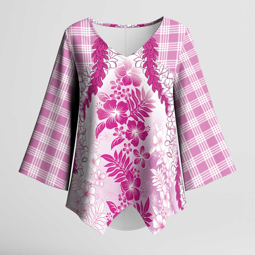 Aloha Hawaii Palaka Kimono Sleeve Blouse Pink Plumeria Lei - Polynesian Pride