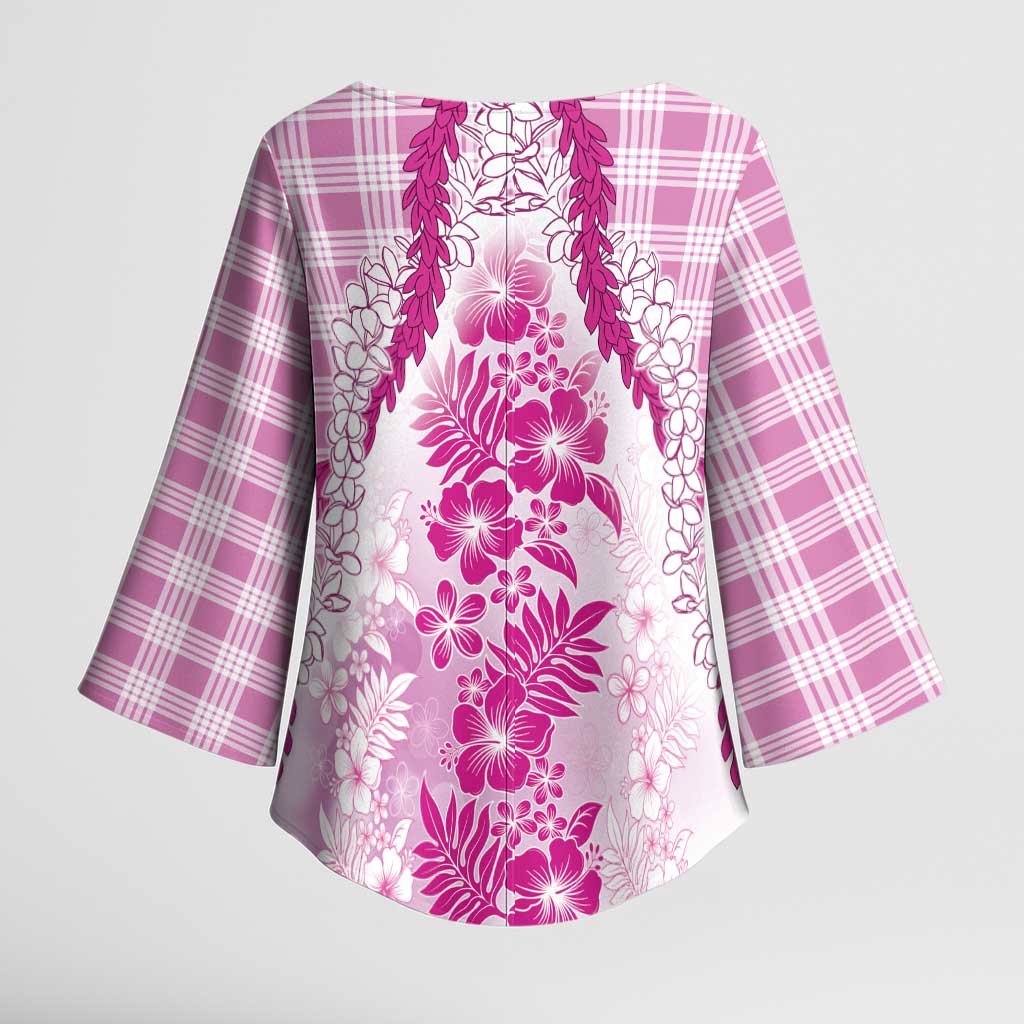 Aloha Hawaii Palaka Kimono Sleeve Blouse Pink Plumeria Lei - Polynesian Pride