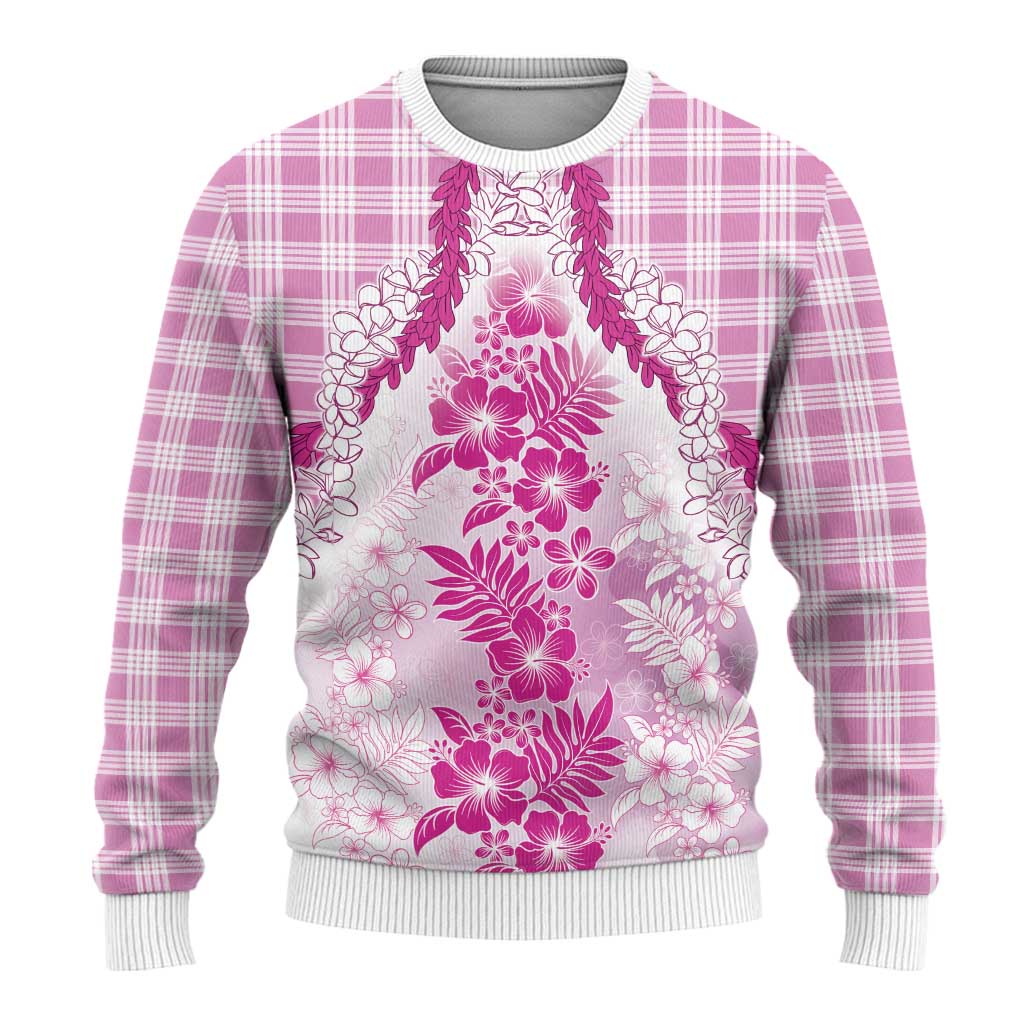Aloha Hawaii Palaka Ugly Christmas Sweater Pink Plumeria Lei - Polynesian Pride
