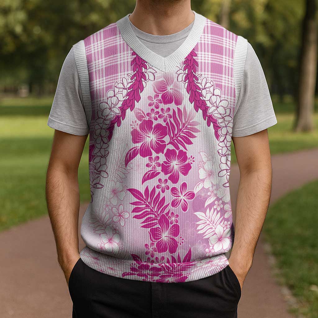 Aloha Hawaii Palaka Christmas Knitted V-Neck Vest Pink Plumeria Lei - Polynesian Pride
