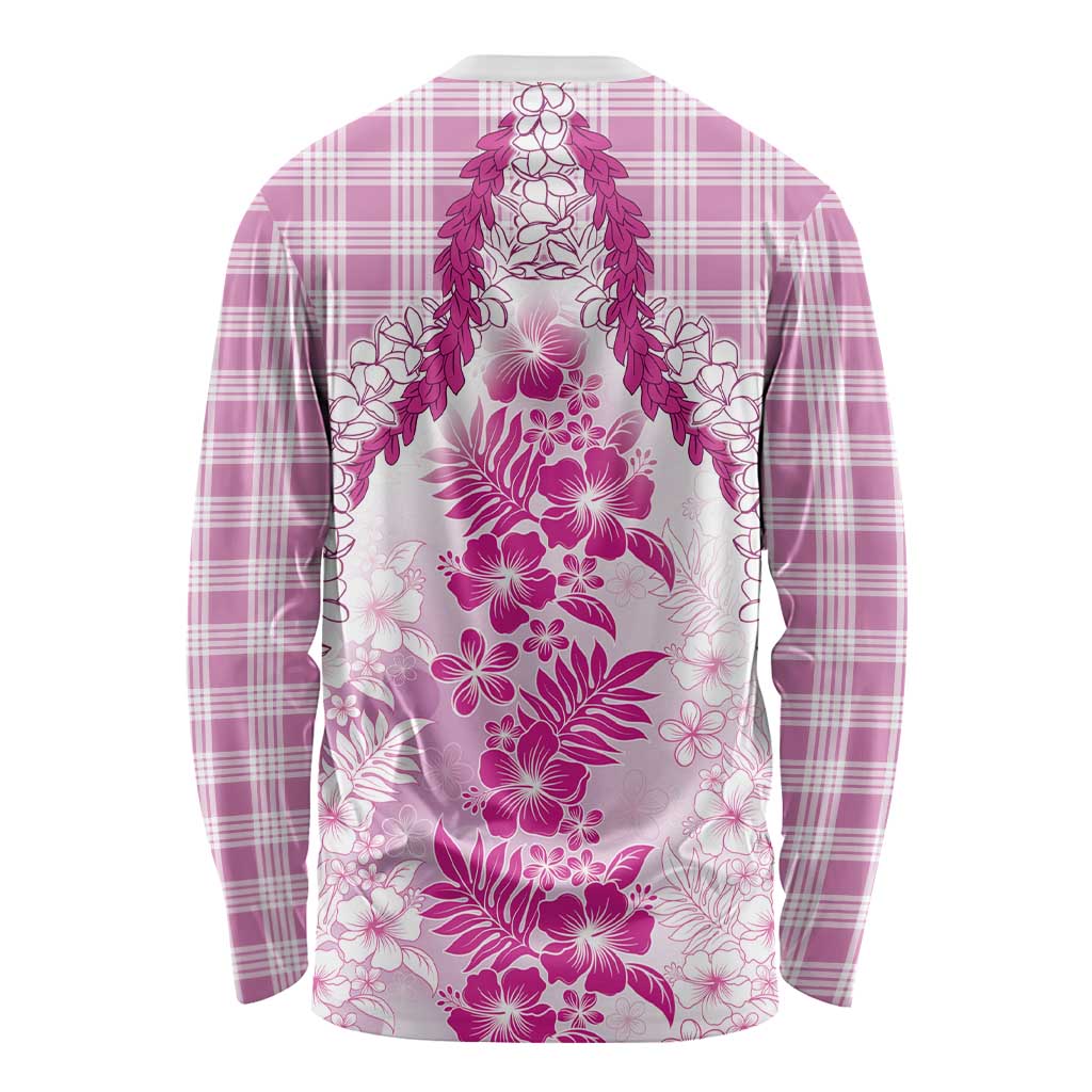 Aloha Hawaii Palaka Long Sleeve Shirt Pink Plumeria Lei - Polynesian Pride