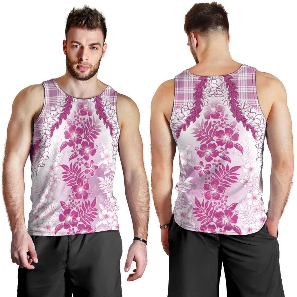 Aloha Hawaii Palaka Men Tank Top Pink Plumeria Lei - Polynesian Pride