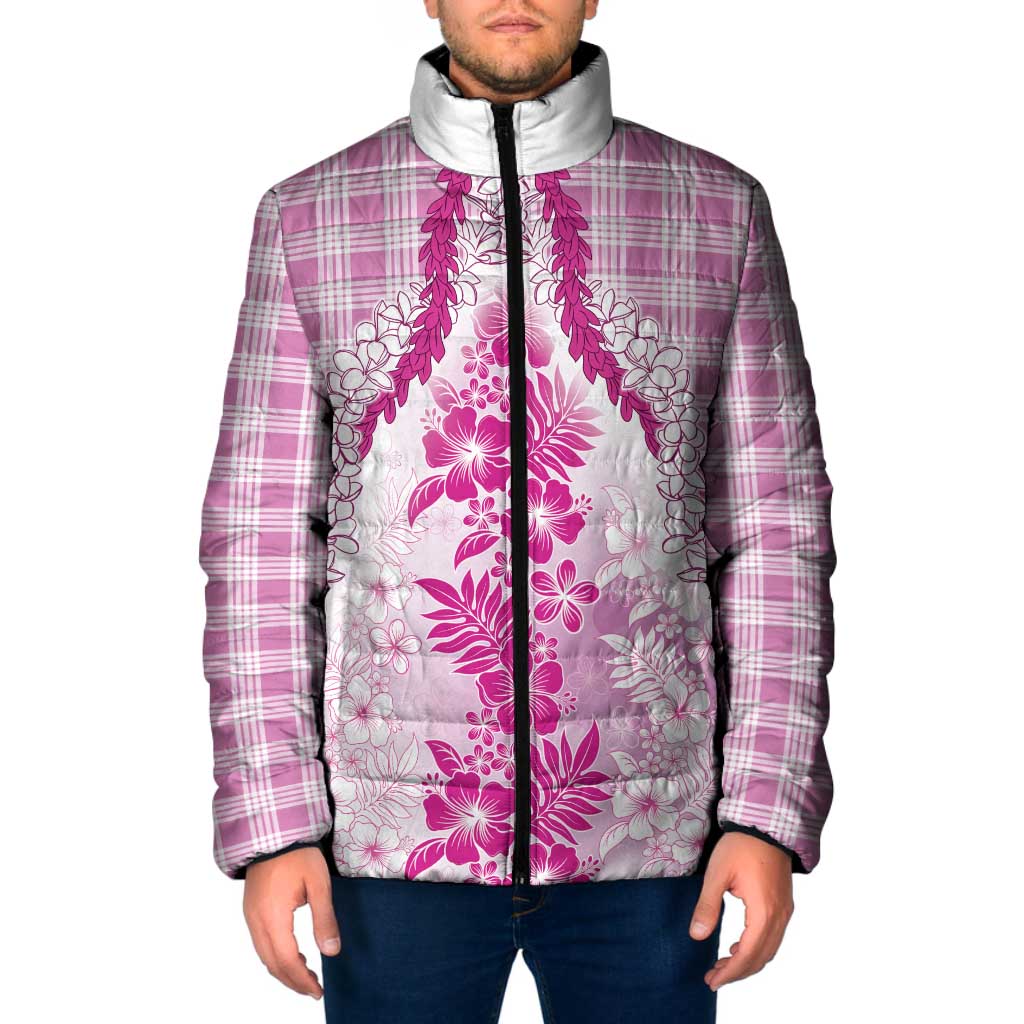Aloha Hawaii Palaka Padded Jacket Pink Plumeria Lei - Polynesian Pride