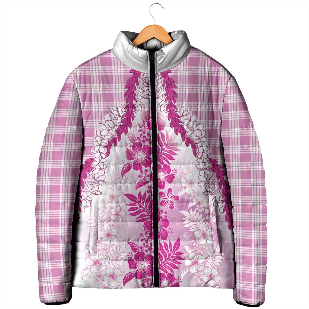 Aloha Hawaii Palaka Padded Jacket Pink Plumeria Lei - Polynesian Pride