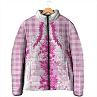 Aloha Hawaii Palaka Padded Jacket Pink Plumeria Lei - Polynesian Pride