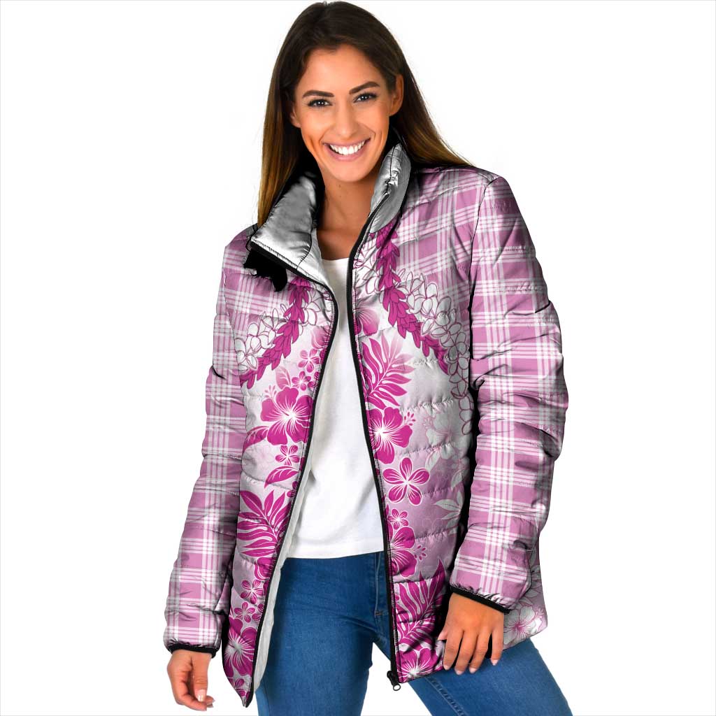 Aloha Hawaii Palaka Padded Jacket Pink Plumeria Lei - Polynesian Pride