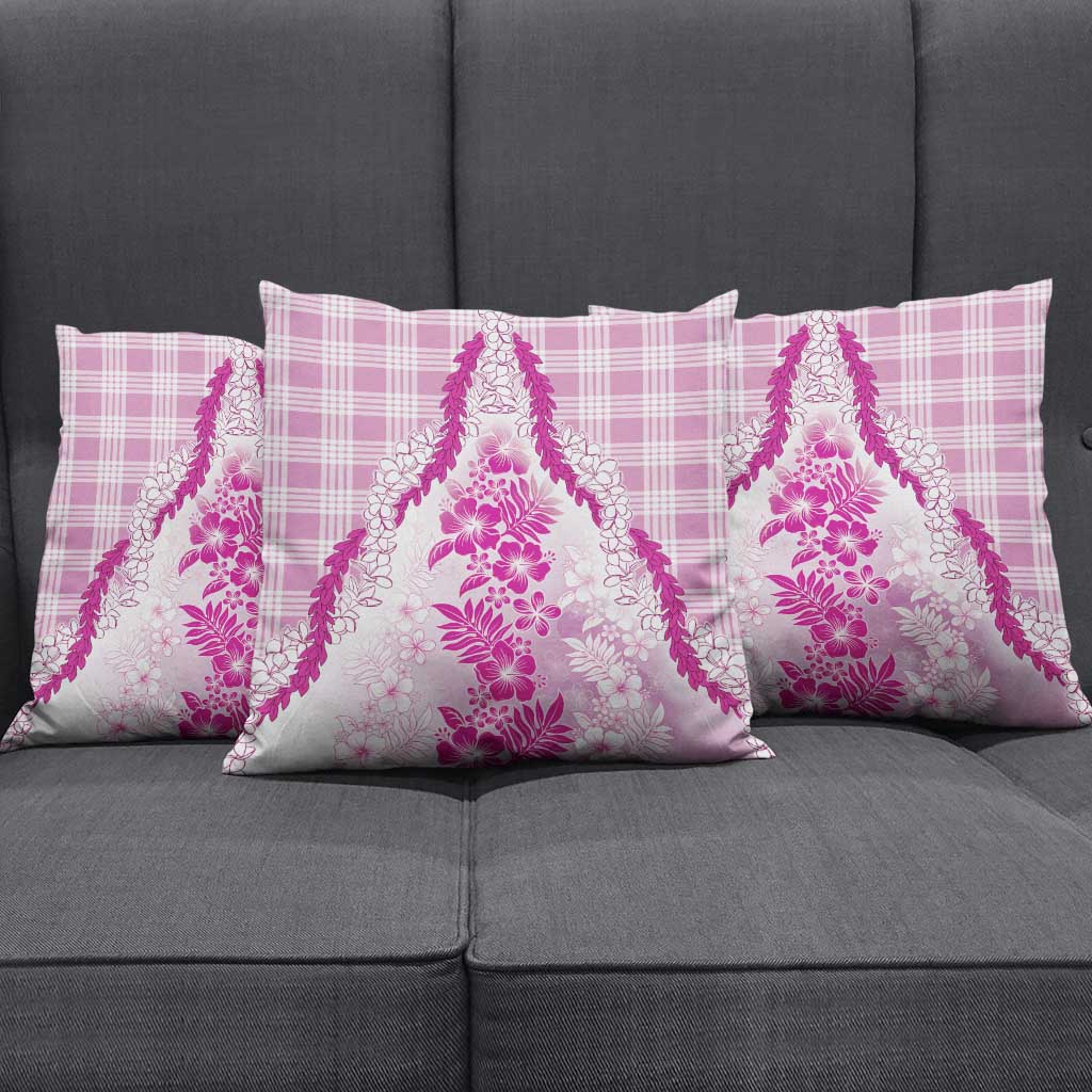 Aloha Hawaii Palaka Pillow Cover Pink Plumeria Lei - Polynesian Pride