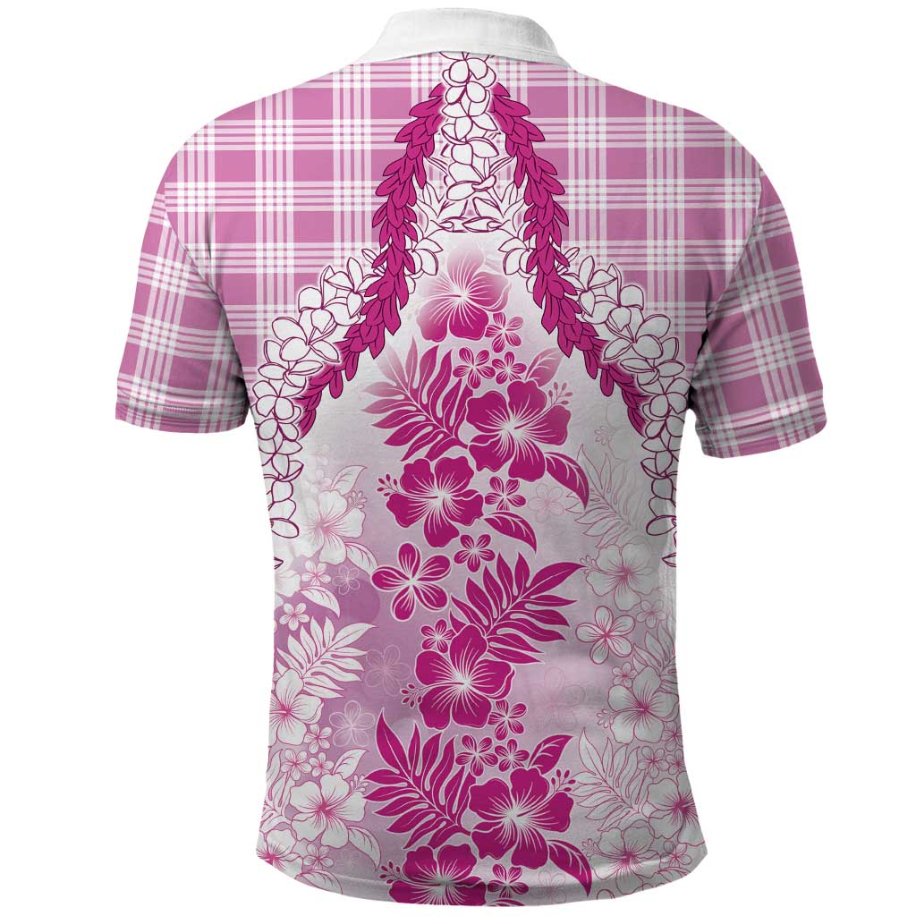 Aloha Hawaii Palaka Polo Shirt Pink Plumeria Lei - Polynesian Pride