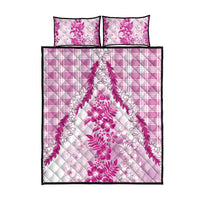 Aloha Hawaii Palaka Quilt Bed Set Pink Plumeria Lei - Polynesian Pride
