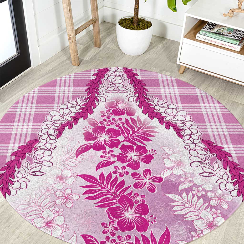 Aloha Hawaii Palaka Round Carpet Pink Plumeria Lei - Polynesian Pride