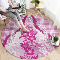 Aloha Hawaii Palaka Round Carpet Pink Plumeria Lei - Polynesian Pride