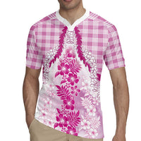 Aloha Hawaii Palaka Rugby Jersey Pink Plumeria Lei - Polynesian Pride