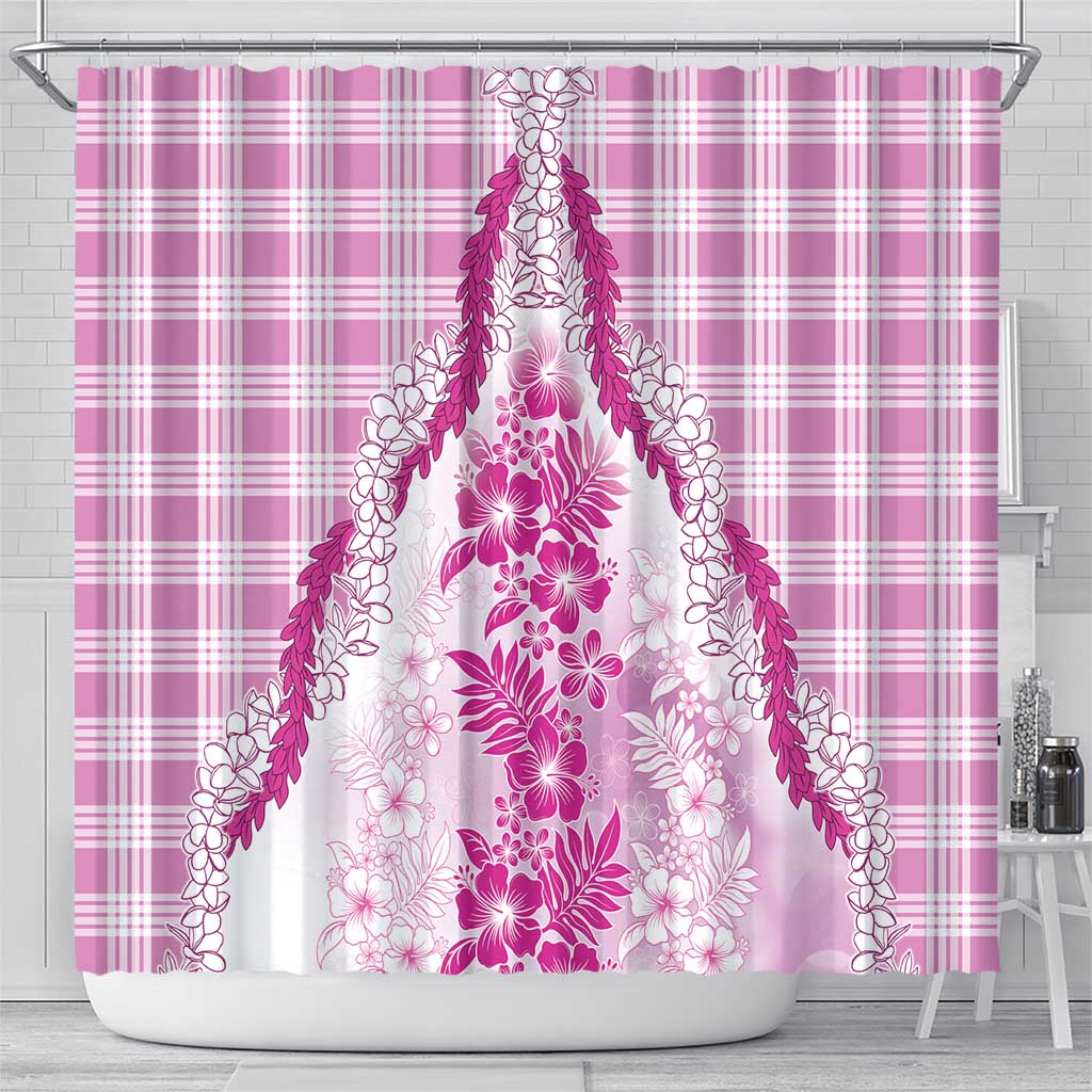Aloha Hawaii Palaka Shower Curtain Pink Plumeria Lei - Polynesian Pride