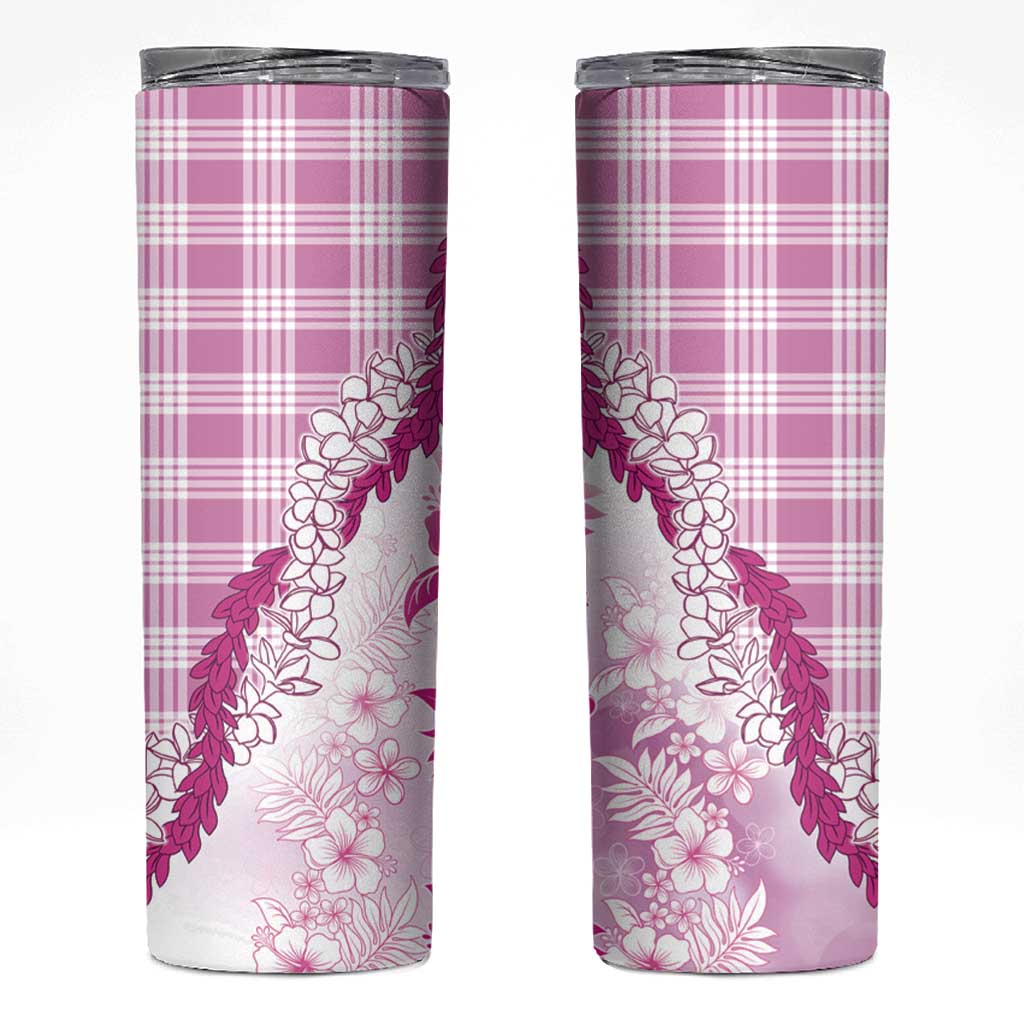 Aloha Hawaii Palaka Skinny Tumbler Pink Plumeria Lei - Polynesian Pride
