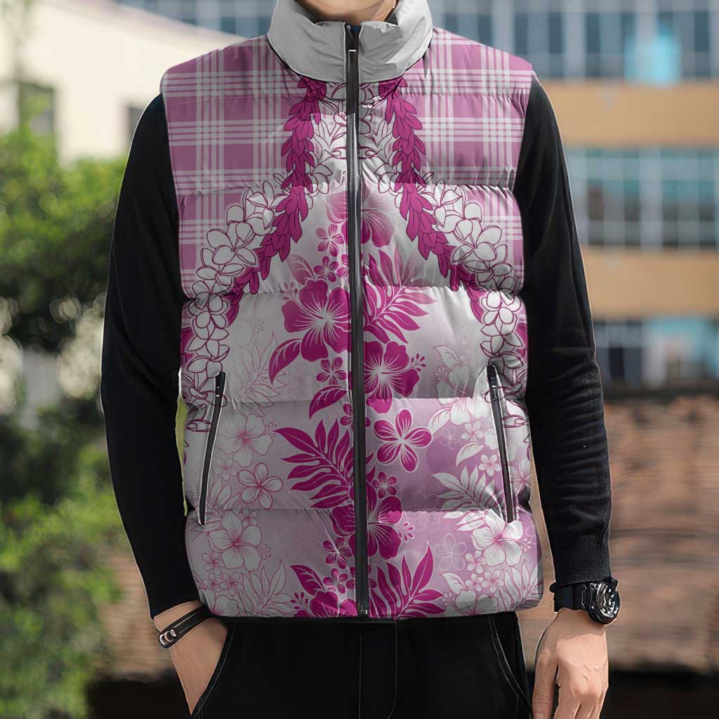 Aloha Hawaii Palaka Sleeveless Puffer Jacket Pink Plumeria Lei - Polynesian Pride