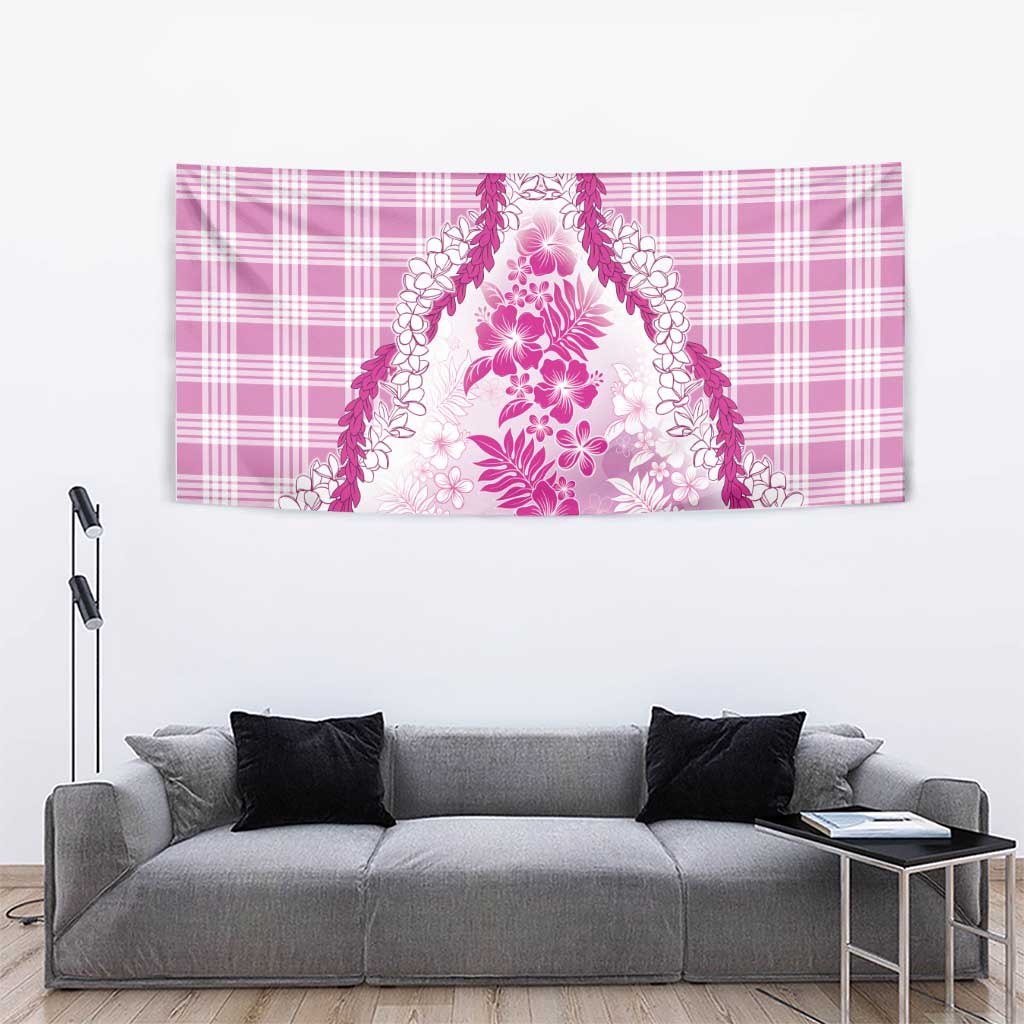 Aloha Hawaii Palaka Tapestry Pink Plumeria Lei - Polynesian Pride