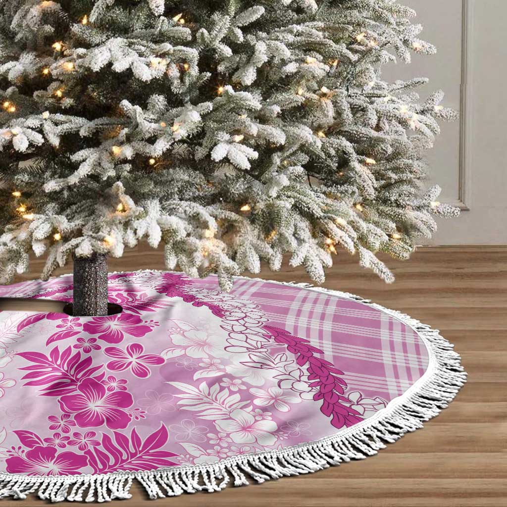 Aloha Hawaii Palaka Tree Skirt Pink Plumeria Lei - Polynesian Pride