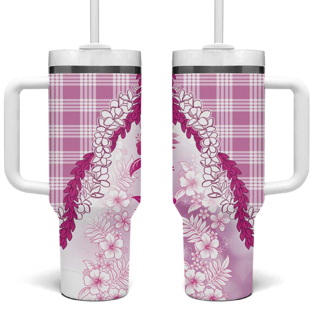 Aloha Hawaii Palaka Tumbler With Handle Pink Plumeria Lei - Polynesian Pride