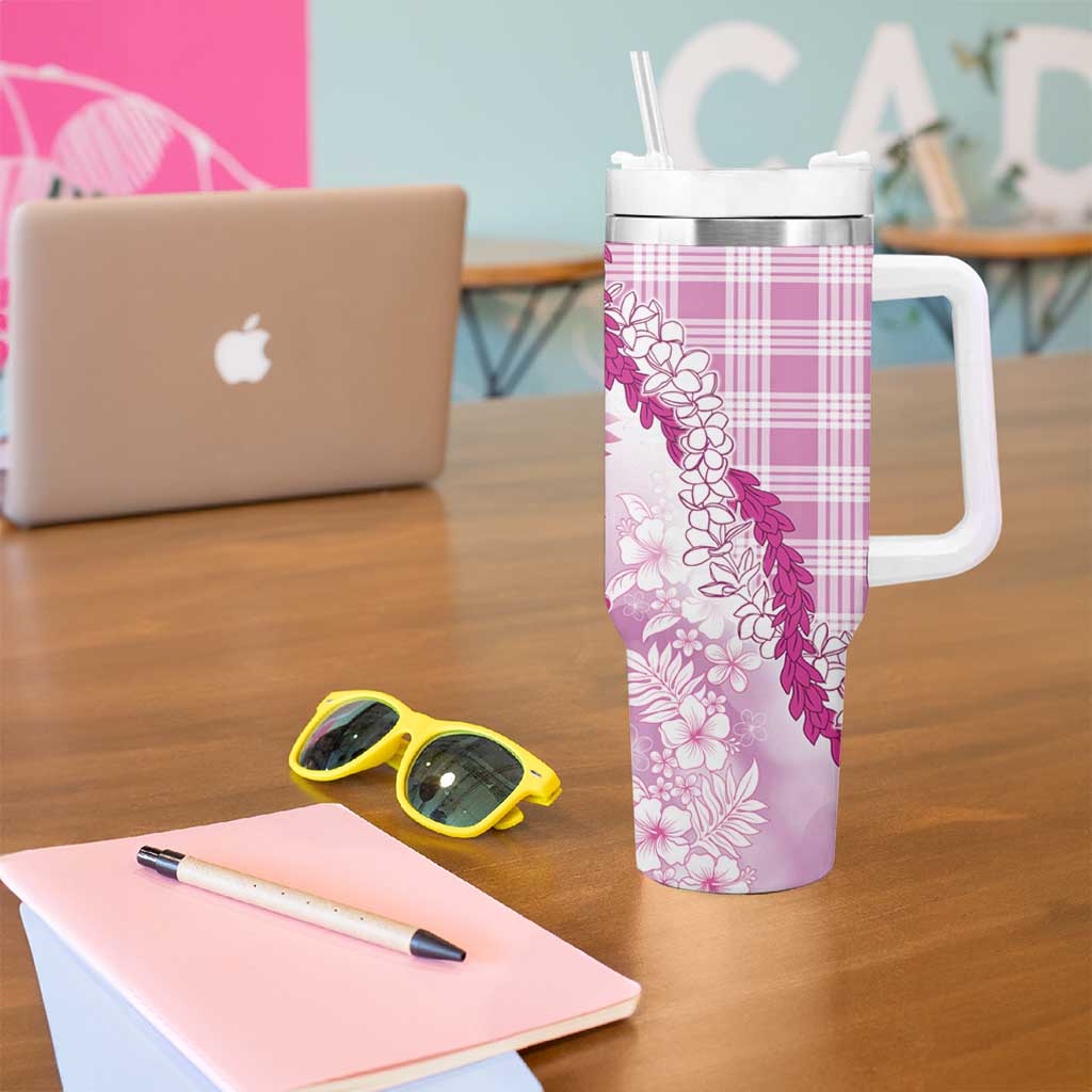 Aloha Hawaii Palaka Tumbler With Handle Pink Plumeria Lei - Polynesian Pride