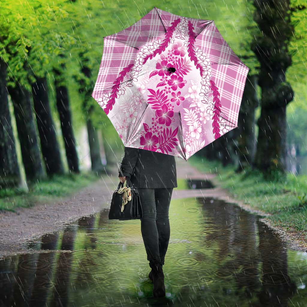 Aloha Hawaii Palaka Umbrella Pink Plumeria Lei - Polynesian Pride