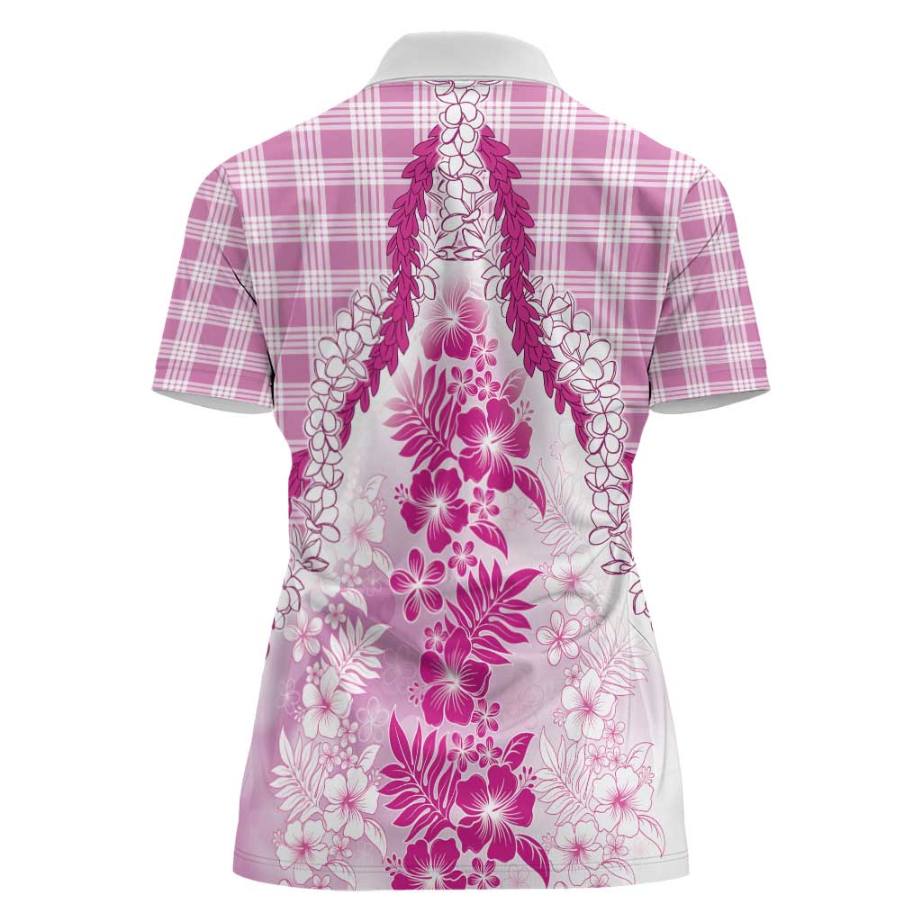 Aloha Hawaii Palaka Women Polo Shirt Pink Plumeria Lei - Polynesian Pride