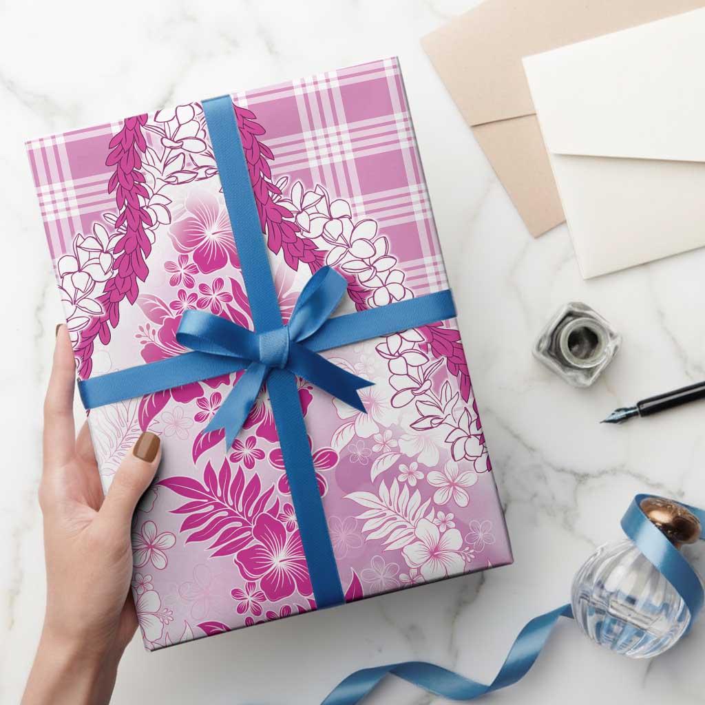 Aloha Hawaii Palaka Wrapping Paper Pink Plumeria Lei LT05 - Polynesian Pride