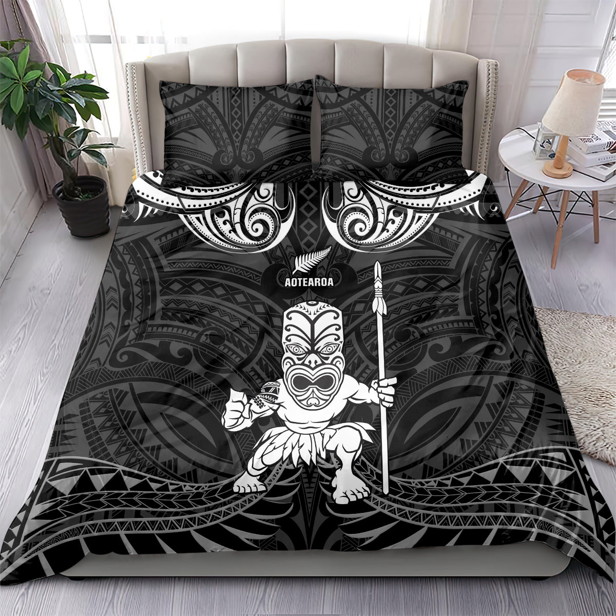 New Zealand Maori Taiaha Bedding Set Tiki Warrior Black LT05 - Polynesian Pride