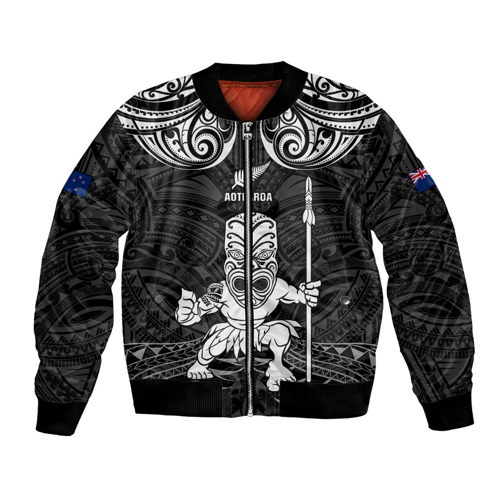 Custom New Zealand Maori Taiaha Bomber Jacket Tiki Warrior Black LT05 Unisex Black - Polynesian Pride