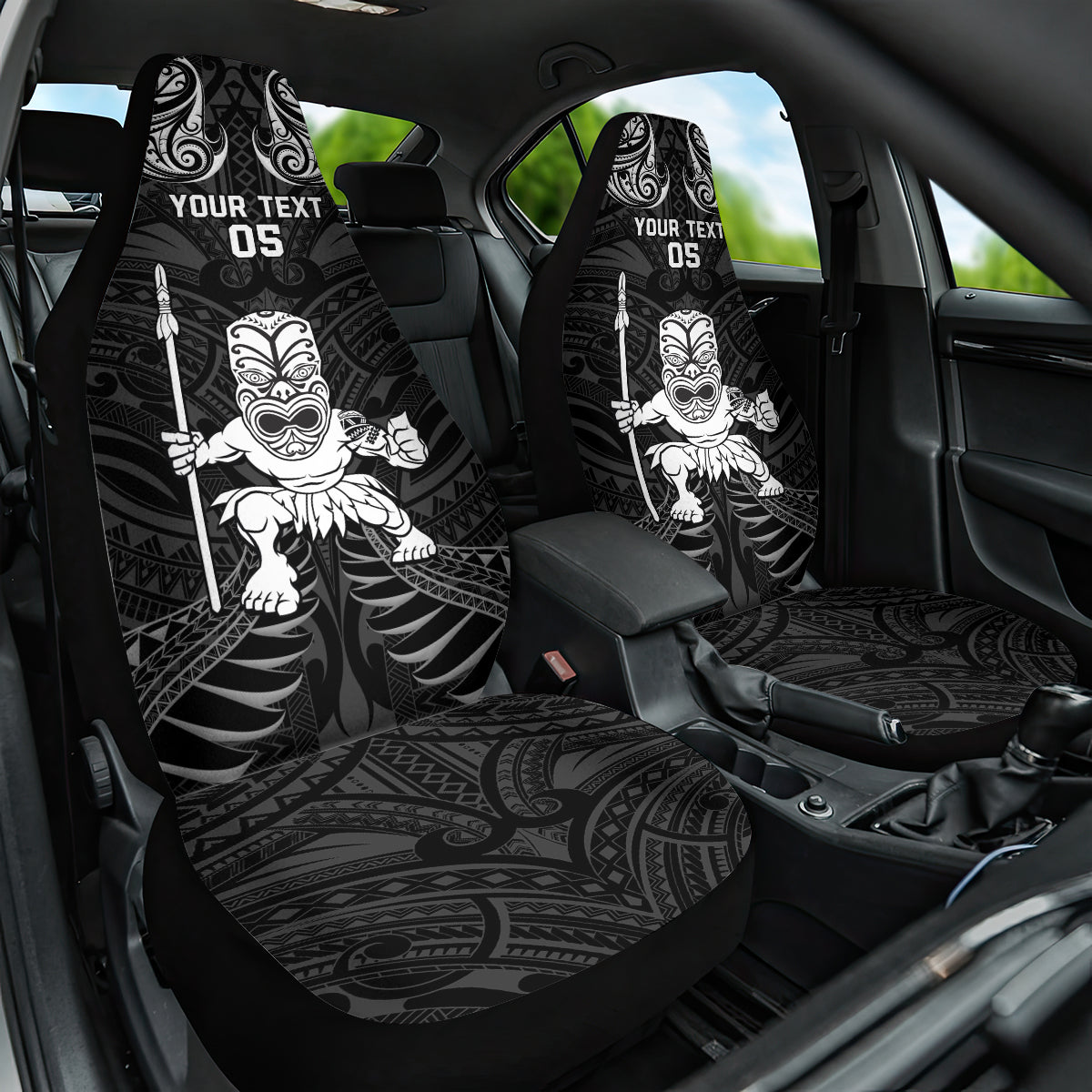 Custom New Zealand Maori Taiaha Car Seat Cover Tiki Warrior Black LT05 One Size Black - Polynesian Pride