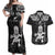 Custom New Zealand Maori Taiaha Couples Matching Off Shoulder Maxi Dress and Hawaiian Shirt Tiki Warrior Black LT05 Black - Polynesian Pride