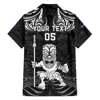 Custom New Zealand Maori Taiaha Family Matching Short Sleeve Bodycon Dress and Hawaiian Shirt Tiki Warrior Black LT05 - Polynesian Pride