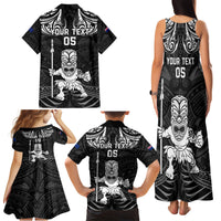 Custom New Zealand Maori Taiaha Family Matching Tank Maxi Dress and Hawaiian Shirt Tiki Warrior Black LT05 - Polynesian Pride