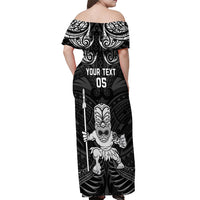 Custom New Zealand Maori Taiaha Off Shoulder Maxi Dress Tiki Warrior Black LT05 - Polynesian Pride