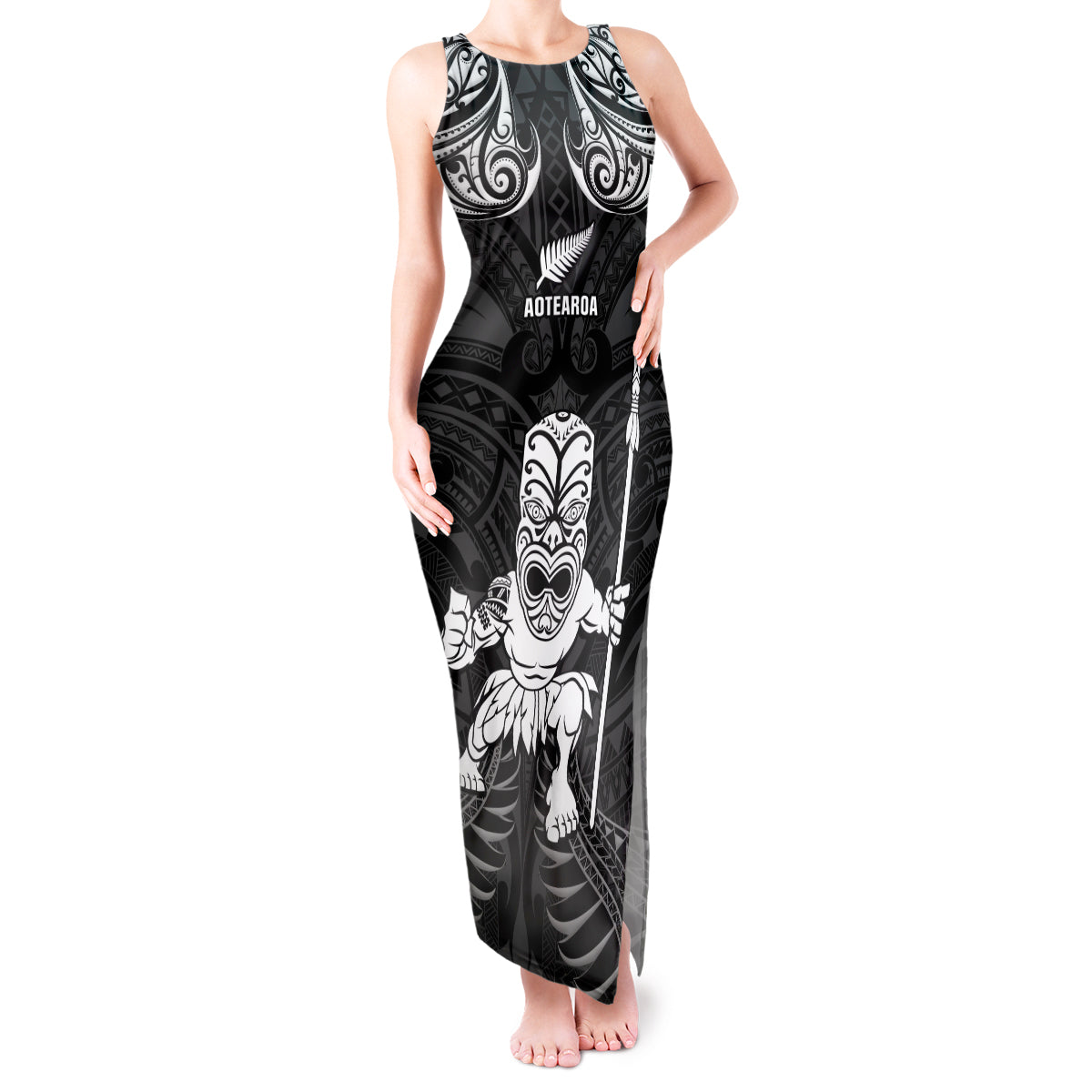 Custom New Zealand Maori Taiaha Tank Maxi Dress Tiki Warrior Black LT05 Women Black - Polynesian Pride