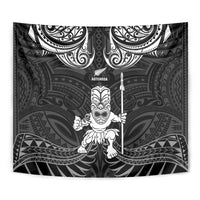 New Zealand Maori Taiaha Tapestry Tiki Warrior Black LT05 - Polynesian Pride