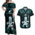 Custom New Zealand Maori Taiaha Couples Matching Off Shoulder Maxi Dress and Hawaiian Shirt Tiki Warrior Paua Shell LT05 Black - Polynesian Pride