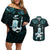 Custom New Zealand Maori Taiaha Couples Matching Off Shoulder Short Dress and Hawaiian Shirt Tiki Warrior Paua Shell LT05 Black - Polynesian Pride