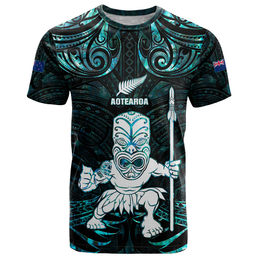 Custom New Zealand Maori Taiaha T Shirt Tiki Warrior Paua Shell LT05 Black - Polynesian Pride