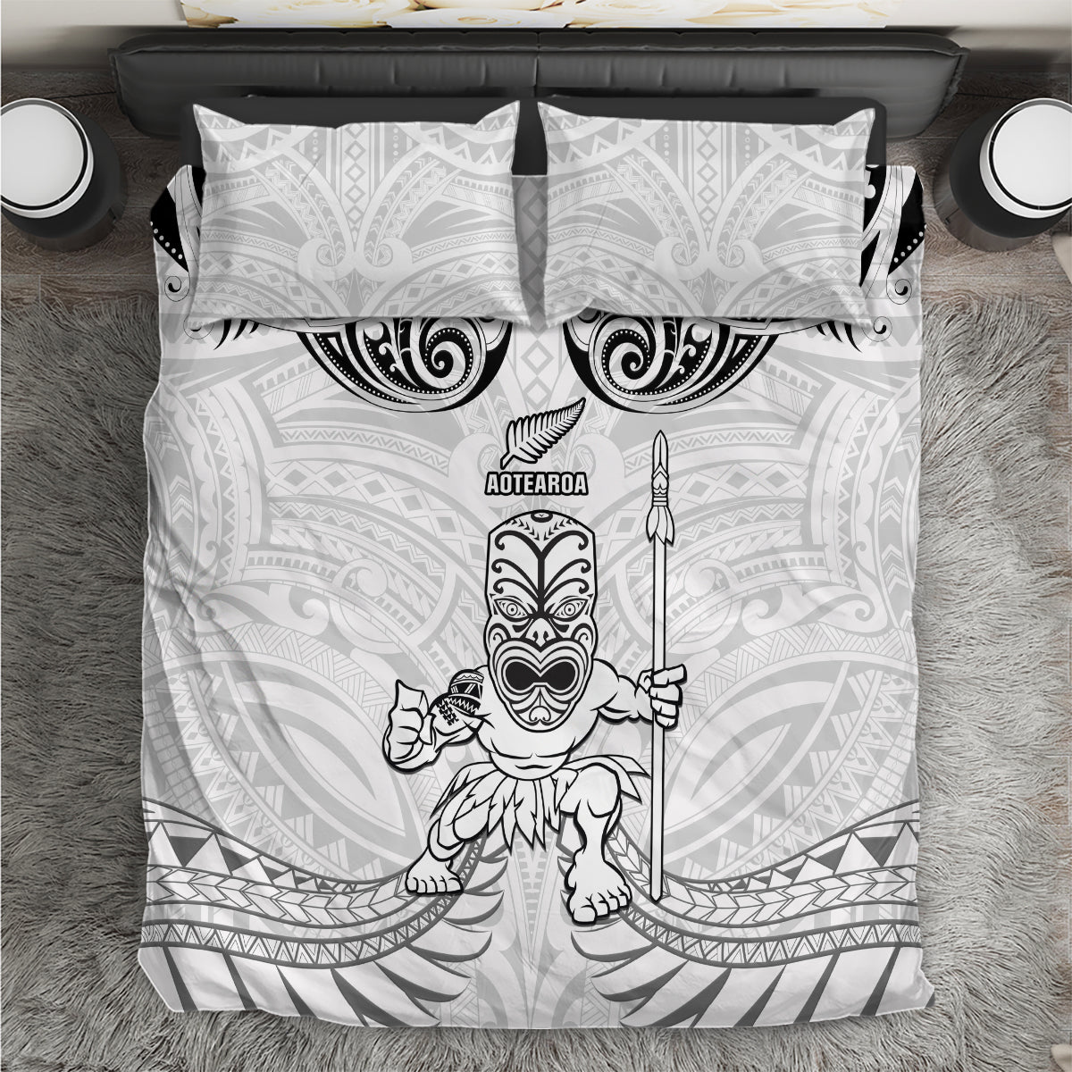 New Zealand Maori Taiaha Bedding Set Tiki Warrior White LT05 White - Polynesian Pride