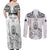 Custom New Zealand Maori Taiaha Couples Matching Off Shoulder Maxi Dress and Long Sleeve Button Shirt Tiki Warrior White LT05 - Polynesian Pride