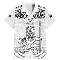 Custom New Zealand Maori Taiaha Family Matching Mermaid Dress and Hawaiian Shirt Tiki Warrior White LT05 Dad's Shirt - Short Sleeve White - Polynesian Pride