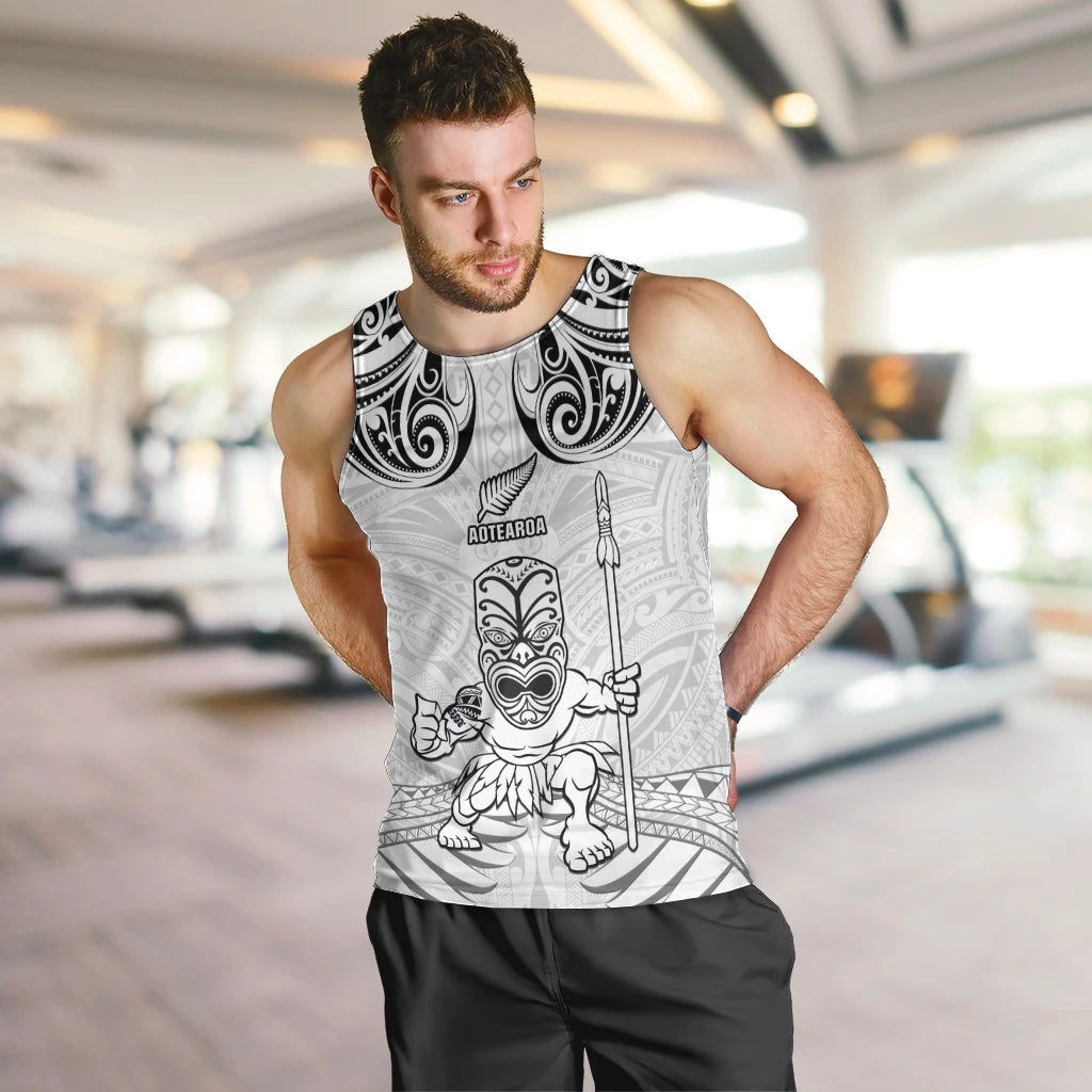 Custom New Zealand Maori Taiaha Men Tank Top Tiki Warrior White LT05 White - Polynesian Pride