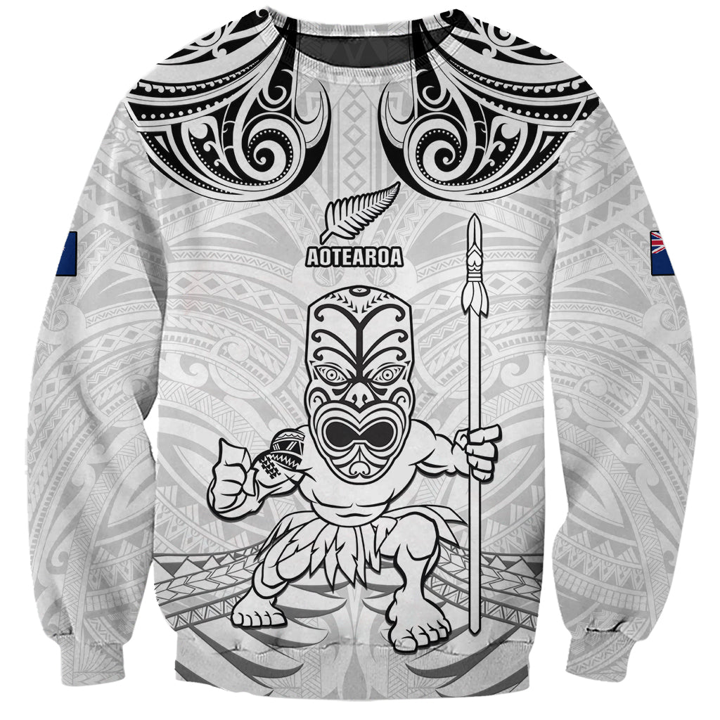 Custom New Zealand Maori Taiaha Sweatshirt Tiki Warrior White LT05 Unisex White - Polynesian Pride