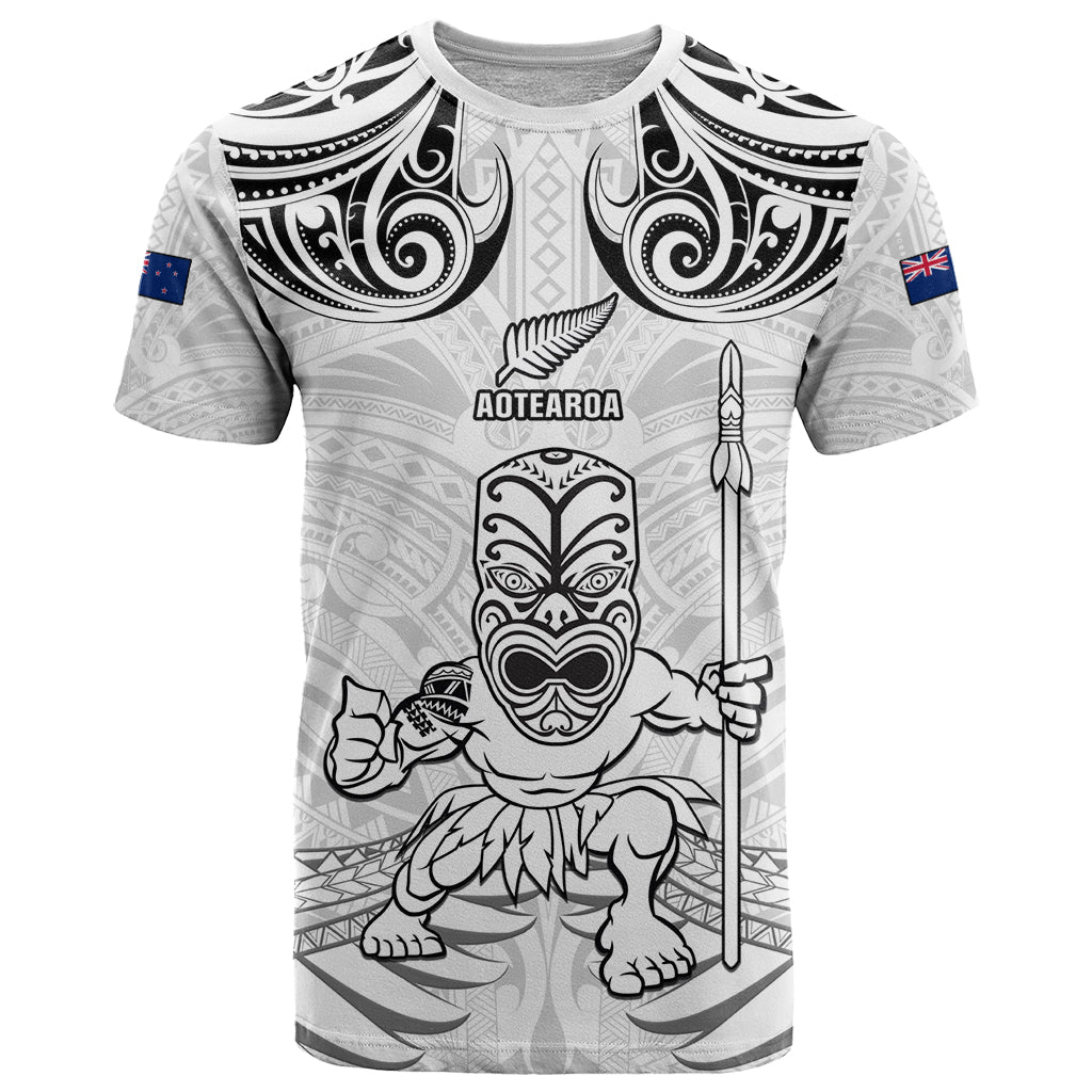 Custom New Zealand Maori Taiaha T Shirt Tiki Warrior White LT05 White - Polynesian Pride