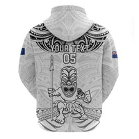 Custom New Zealand Maori Taiaha Zip Hoodie Tiki Warrior White LT05 - Polynesian Pride