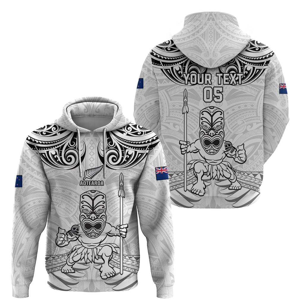 Custom New Zealand Maori Taiaha Zip Hoodie Tiki Warrior White LT05 - Polynesian Pride