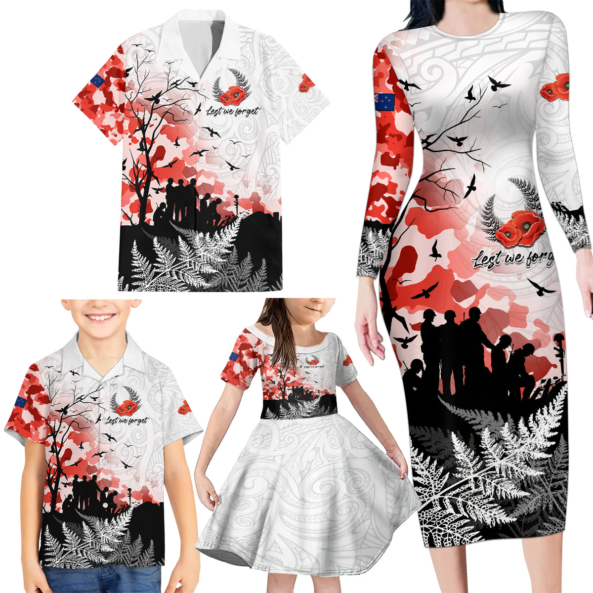 Kei Wareware Tatou New Zealand ANZAC Day Family Matching Long Sleeve Bodycon Dress and Hawaiian Shirt Lest We Forget LT05 - Polynesian Pride