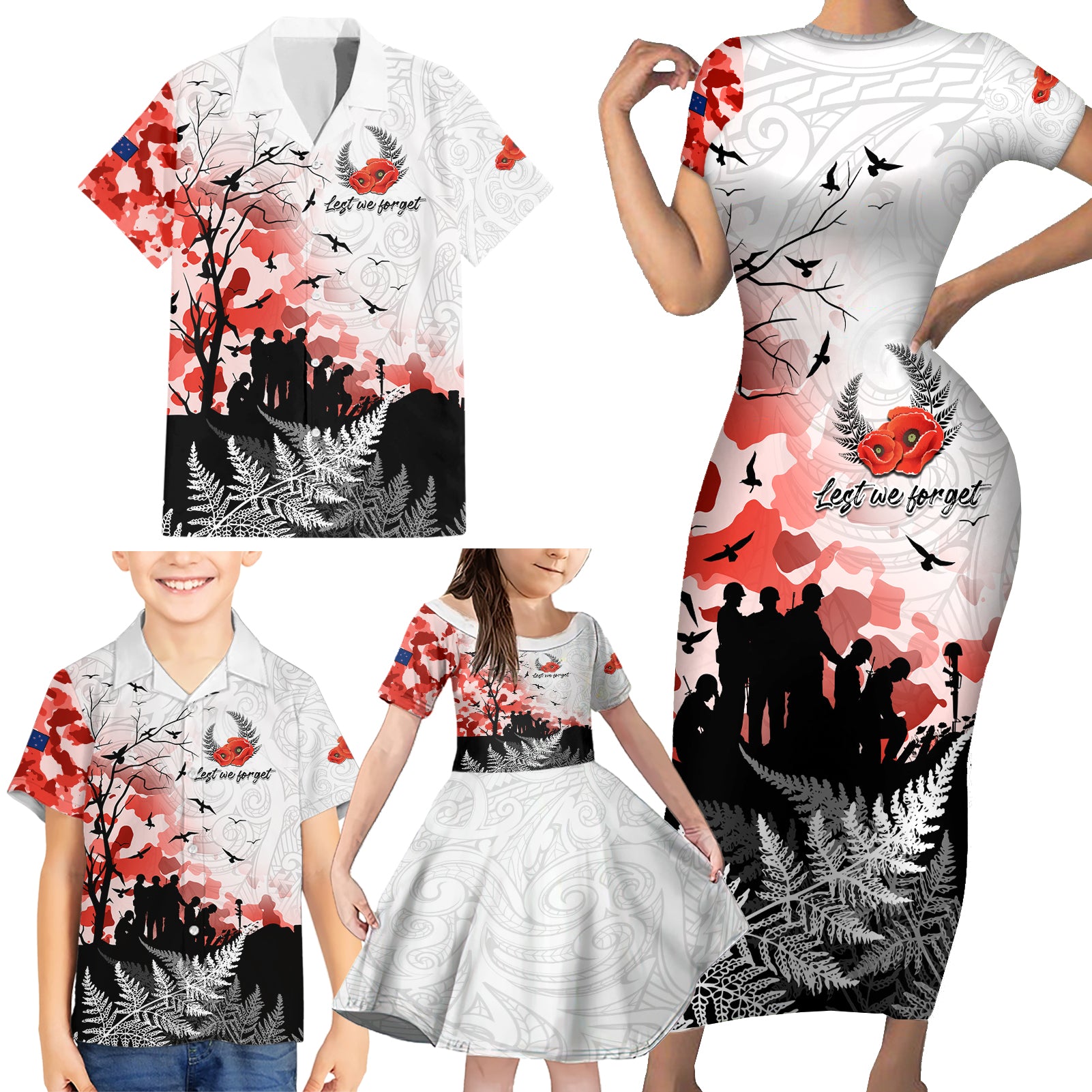 Kei Wareware Tatou New Zealand ANZAC Day Family Matching Short Sleeve Bodycon Dress and Hawaiian Shirt Lest We Forget LT05 - Polynesian Pride