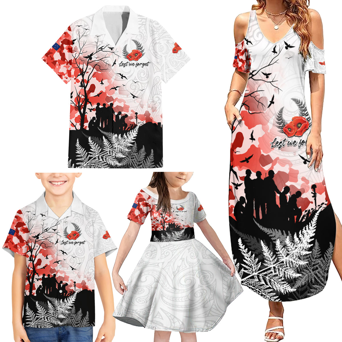 Kei Wareware Tatou New Zealand ANZAC Day Family Matching Summer Maxi Dress and Hawaiian Shirt Lest We Forget LT05 - Polynesian Pride