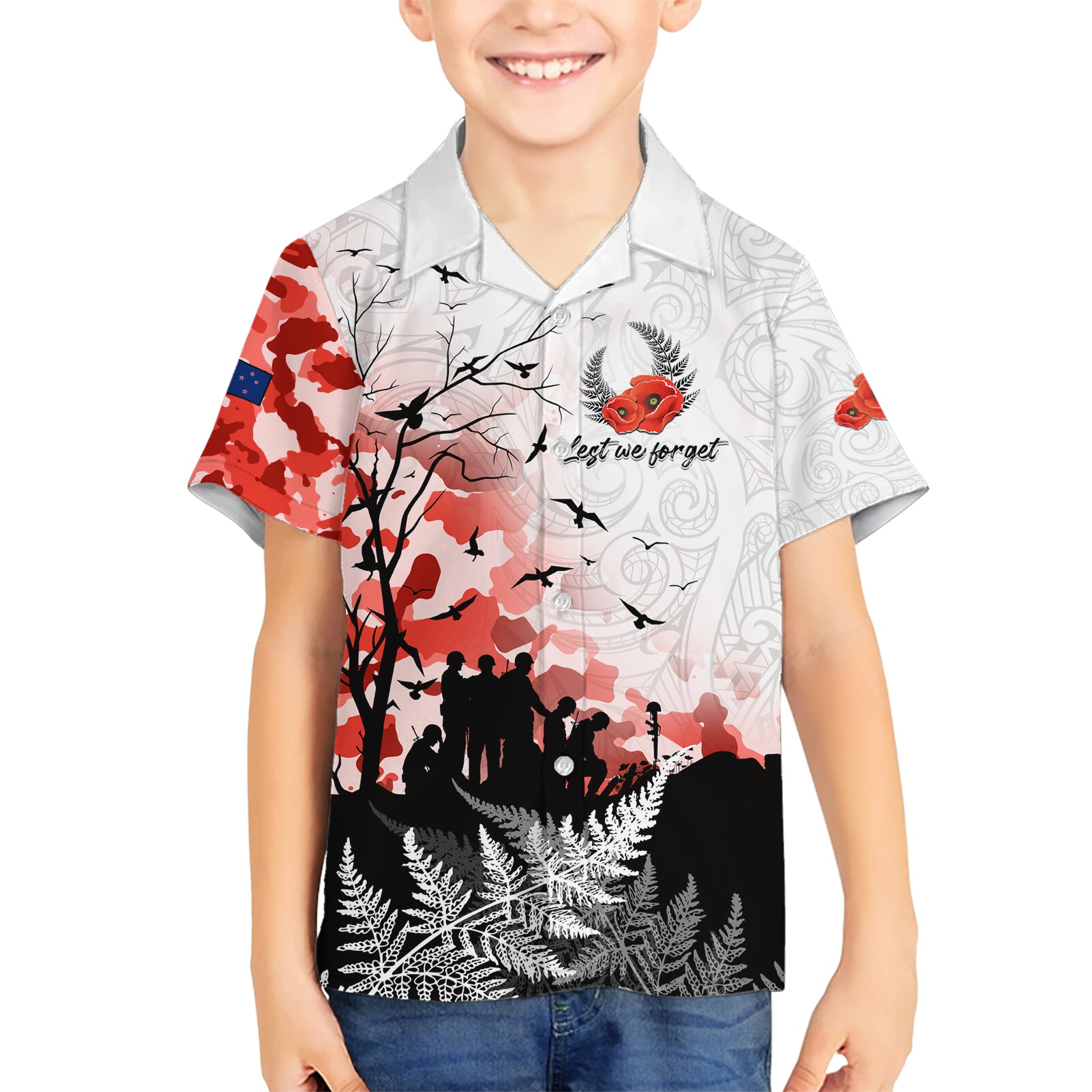 Kei Wareware Tatou New Zealand ANZAC Day Kid Hawaiian Shirt Lest We Forget LT05 Kid White - Polynesian Pride